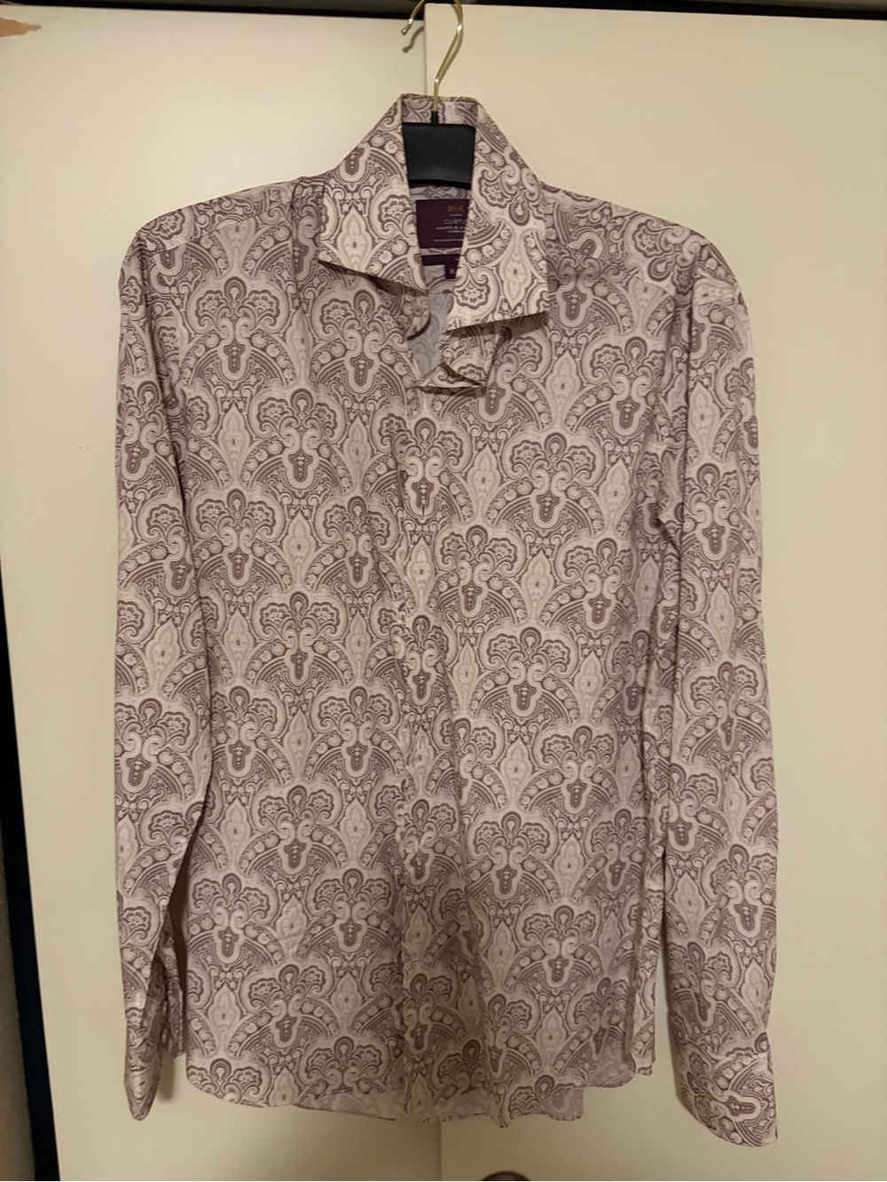 Slim Fit White & Burgundy Paisley Cotton Poplin Curtis Shirt